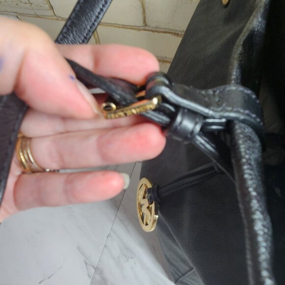 Like New Michael Kors Black Leather Monogrammed Tote Bag Purse - Picture 5 of 12